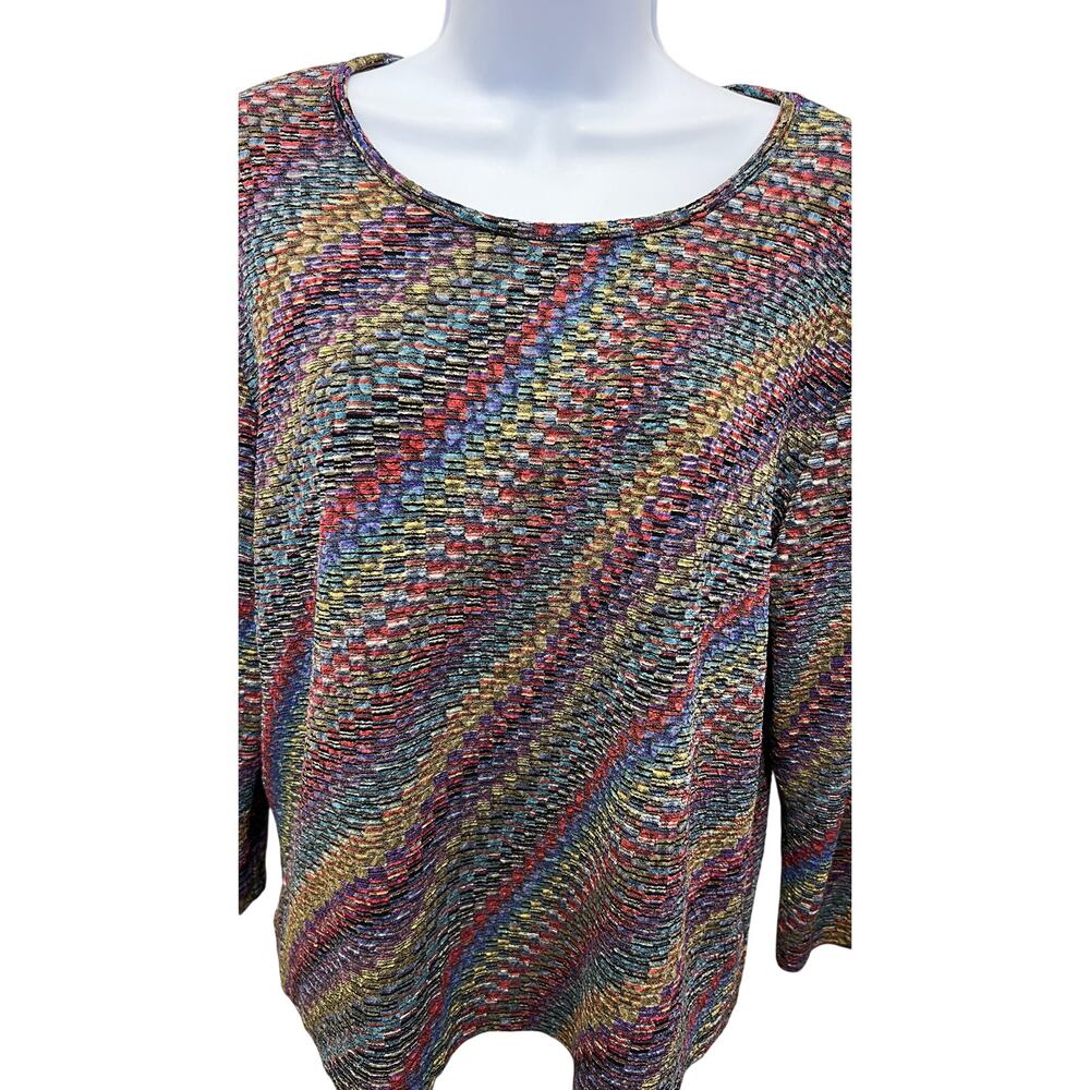 VTG Koret City Blues Womens XL 3/4 Sleeve Sweater Shirt Colorful Rainbow - Picture 2 of 4